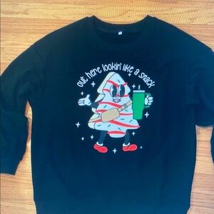 Black Graphic Women's Christmas Sweater, Out here looking like a snack, L